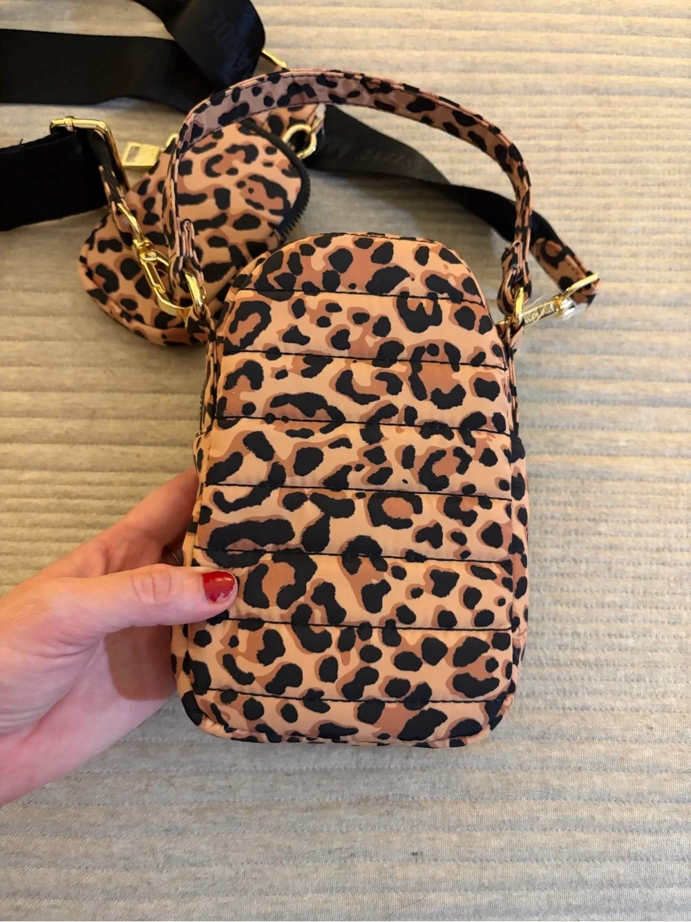 Steve Madden Jenna leopard nylon mini crossbody bag